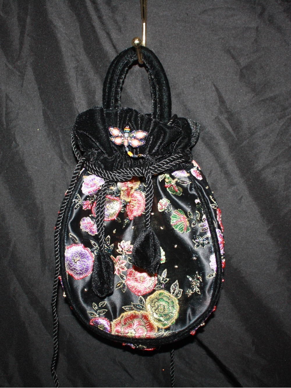 Vintage Velvet Beaded Floral Appliqué Handbag